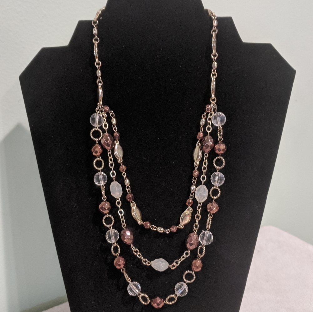 ♦️ B2G1FREE ♦️3 strands gold, brown, cream & clear